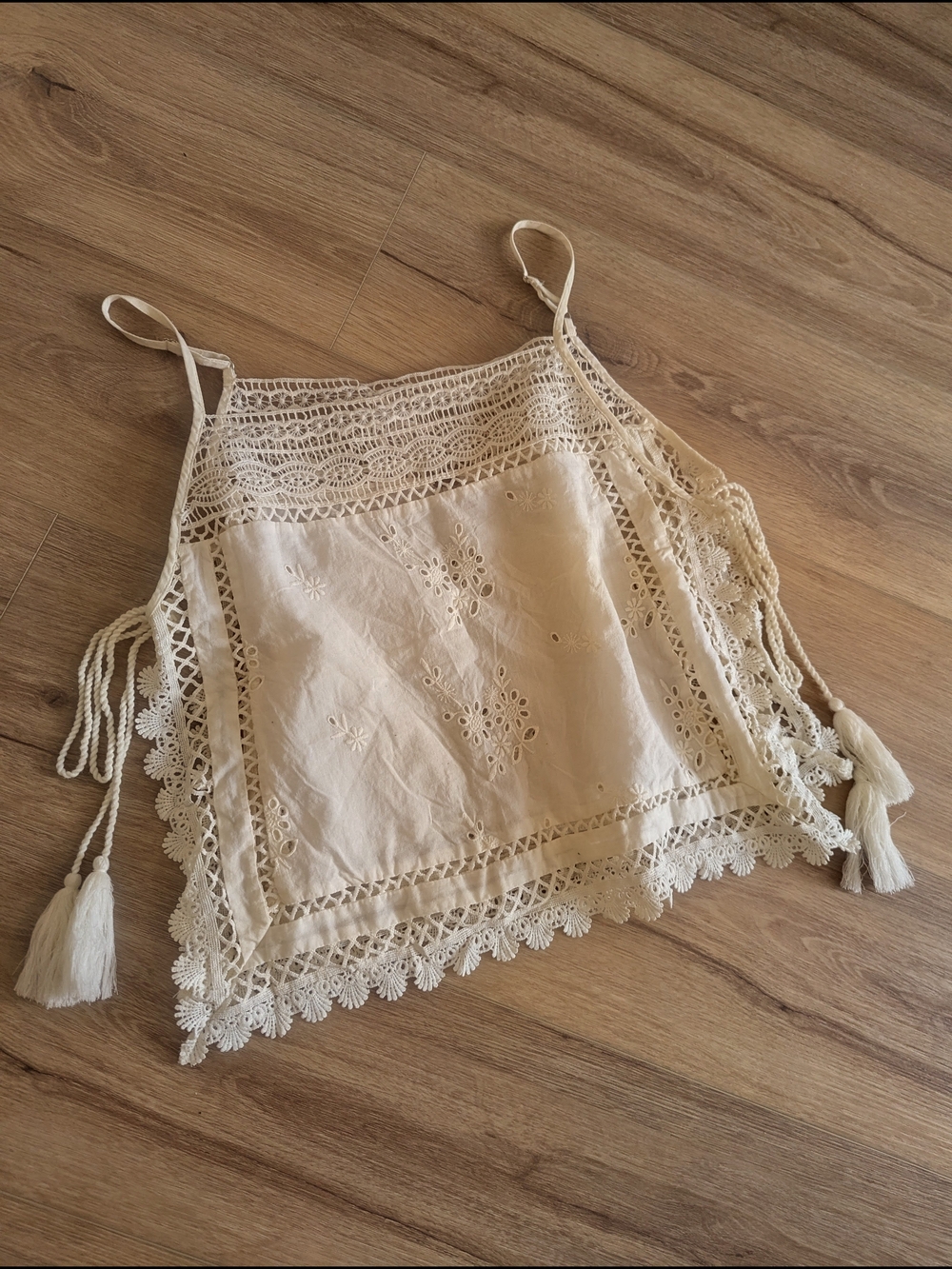 Free People Crochet Eyelet Camisole with Tassel Ties